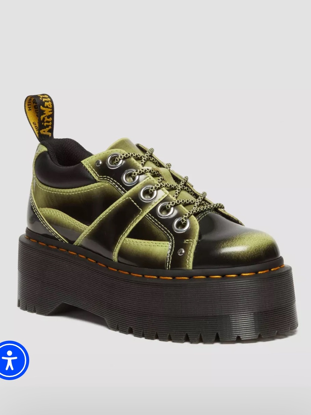 Dr Martens 5-eye max distressed leather platform shoes in lime green-arcadia